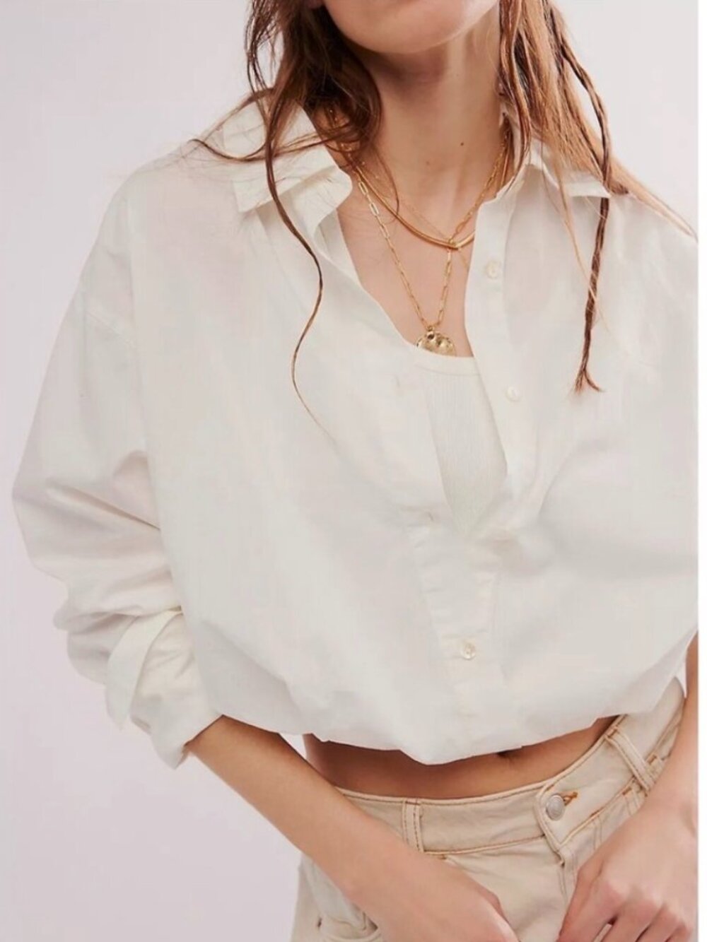 Free People "Kelcey Top" - M - White Button-Up w/ Built-in Cami